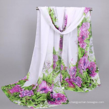 Fashionable whosale lightweight lady print floral polyester chiffon scarf